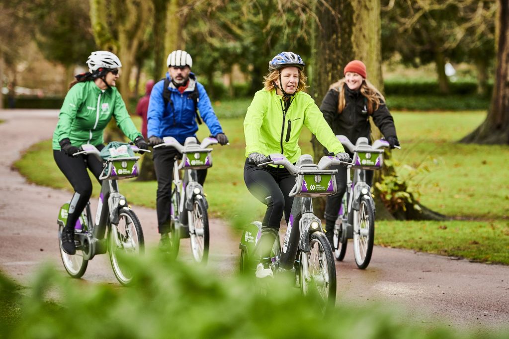 Weekend cycling group on a country lane in Yorkshire